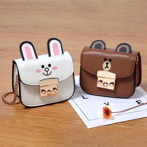 

cute cartoon children mini purse fashion kids chain cross body bags rabbit zero wallets vitality girl chain bear bag f1181, White