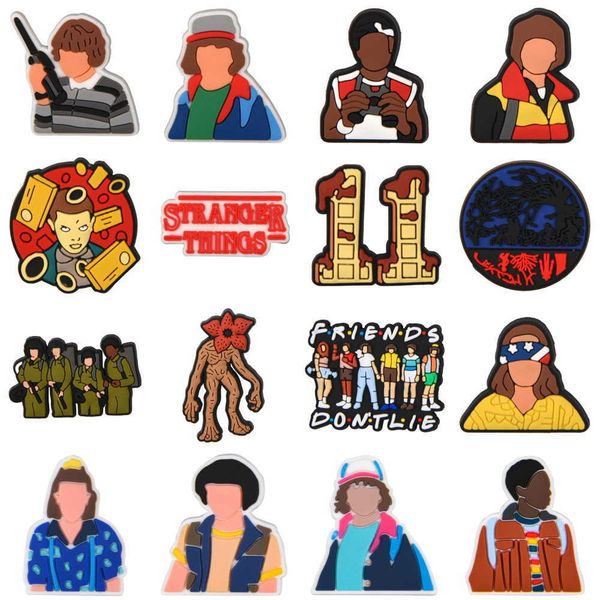 

1pcs stranger thing serial croc shoe charms decorations for clog sandals wristband accessories kids men women party gifts, White;pink