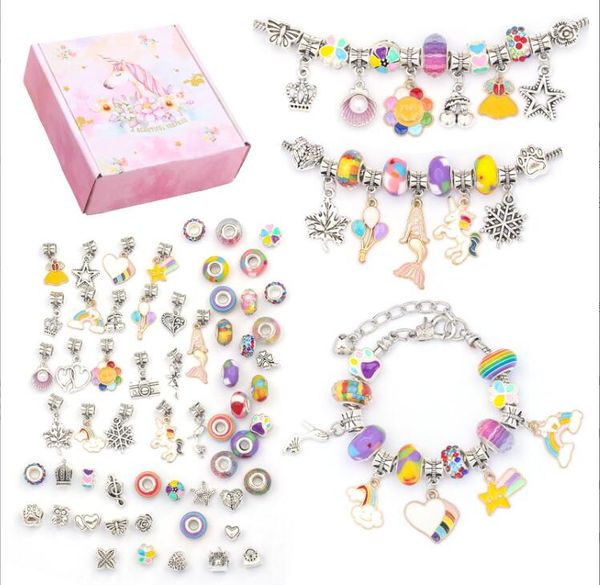 Многочисленные бусины чары DIY Ювелирные изделия из ювелирных украшений счастливые дети Unicorn Love Heart Bracelets Girl Student Gift