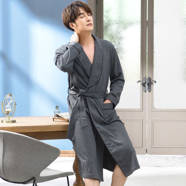 

pure cotton winter autumn casual tracksuit male nightwear men bathrobe belt elegant bathroom spa thick men robe plus size m3xl 201109, Black;brown