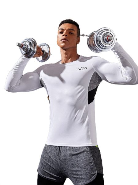 

men color block stitching letter graphic raglan sleeve sports tee t8ka#, White;black