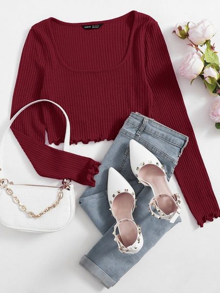 

lettuce trim rib-knit crop j6tz#, White