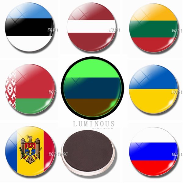 30 mm Glas Kühlschrank Magnet Luminöser Kühlschrank Magnet Flag Estland Lettland Lithuania Belarus Russland Ukraine Moldau