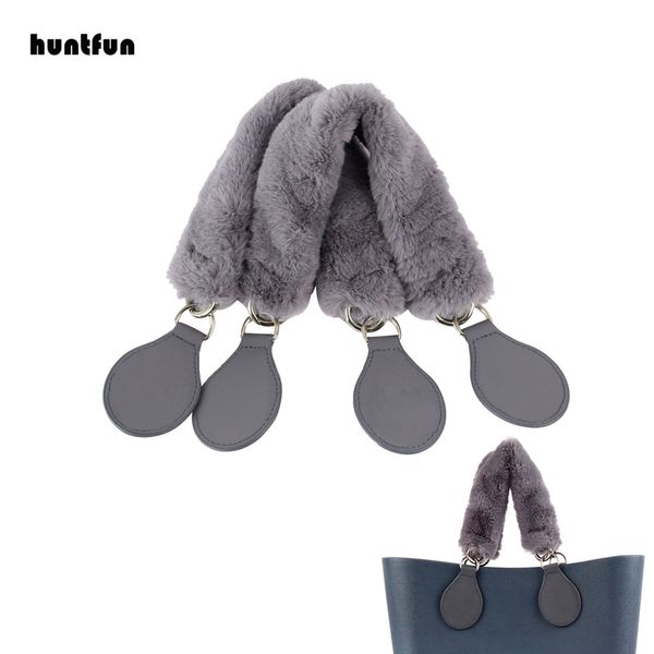 

tanqu 1 pair faux fur furry belt strap long short handles with drops for obag o bag winter autumn women shoulder handbags 220325, Black