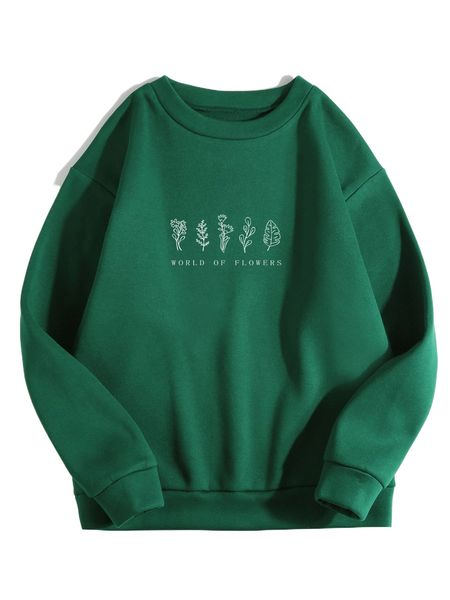 

slogan & floral print thermal pullover e7ri#, Black