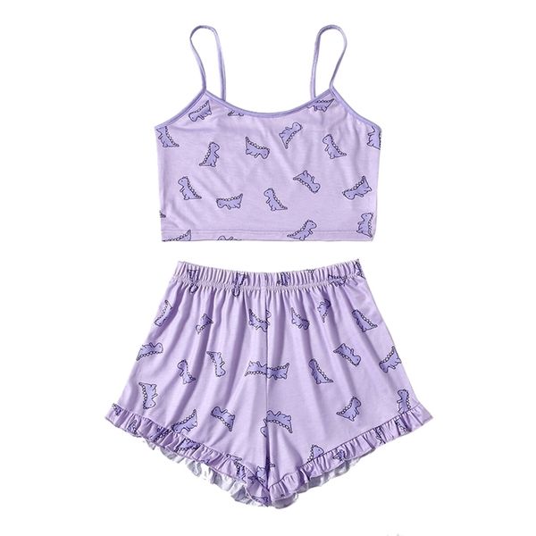 

summer women pajama set cute printed pattern pajamas suspenders night homewear sleeveless and shorts 2-piece set 220427, Black;red