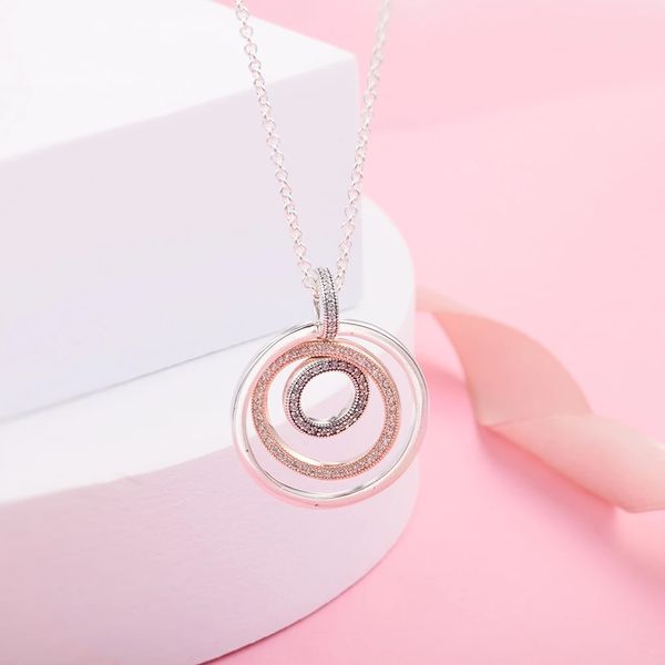 

925 sterling silver signature two-tone circles pendant necklace chain for women men fit pandora style necklaces gift jewelry 389483c01-60