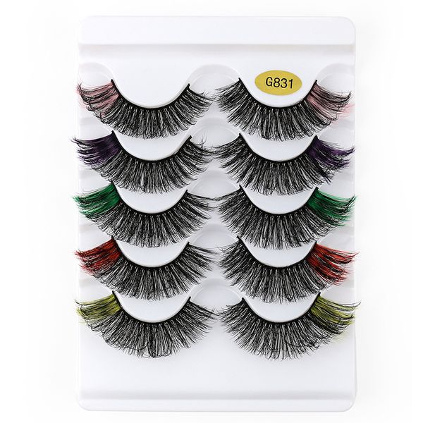 3D Color Lash Synthetic 5 Paar Wimpernverlängerungszubehör Buntes Wimpernbox-Paket Großhandel Natura Thick Coloris Makeup Stage Lashes Kit