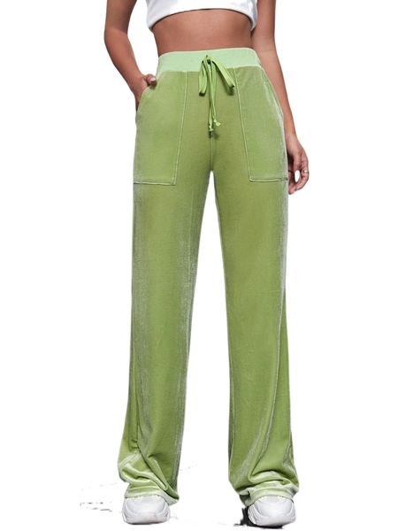

solid knot front velvet pants 742e#, Black;white