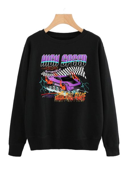 

car & letter graphic sweatshirt t4to#, Black