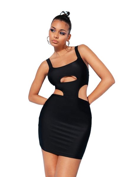 

solid cutout bodycon dress l2ms#, Black;gray