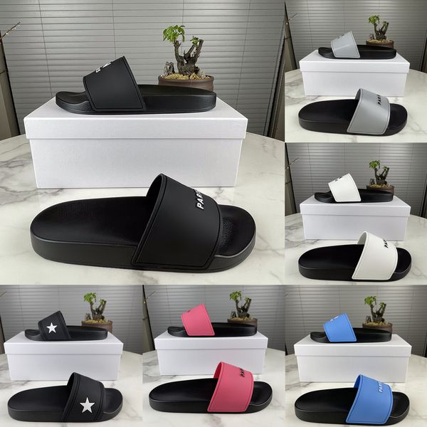 

mens womens summer rubber slippers sandals beach slide fashion scuffs three-dimensional font indoor slipper with box size 36-47, Black