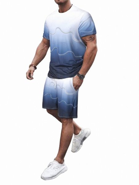 

men ombre tee & drawstring waist shorts z3yl#, Gray