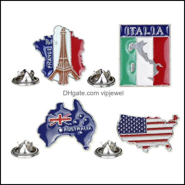 

pins brooches jewelry european tower building america australia national flag alloy nation map oil paint lapel pin for backpack suit, Gray