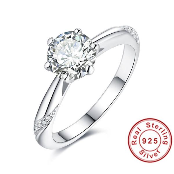 Anéis de casamento Mulheres Presente de Natal 1CT 2CT Corte EF VVS1 Moissanite 925 Teste de diamante de anel de prata Passado com garra de moda SettingWedding