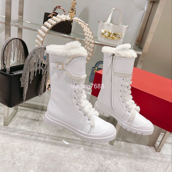 

boots thick soled thickened sheepskin medium tube snow boots comfortable and warm winter cotton shoes fashion belt buckle women's, Black