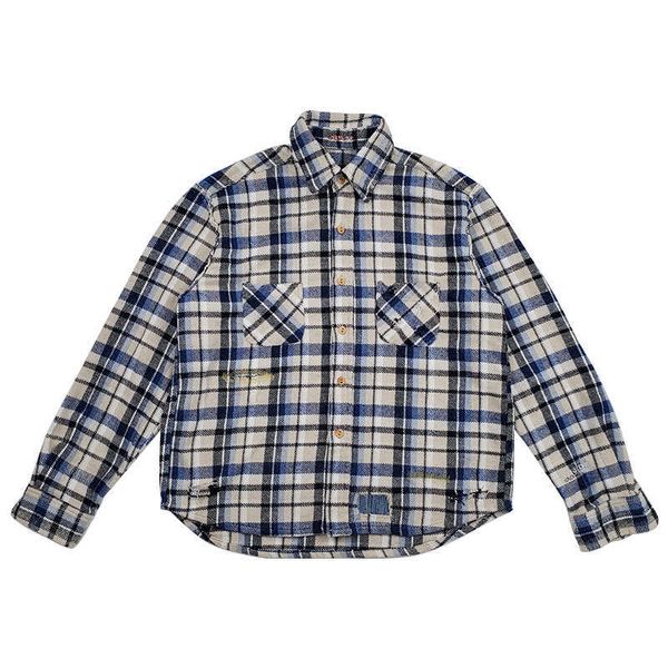 

embroidered vujade 004 koyo flannel blue and white plaid flannel vibe shirt jacket, White;black