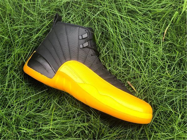 

new 2020 authentic 12 university gold black yellow man basketball shoes real carbon fiber mens trainers 12s sneakeres with hahgn