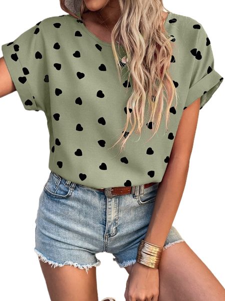 

heart print batwing sleeve blouse a2pm#, White