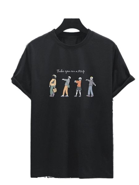 

men slogan & figure graphic tee i41m#, White;black