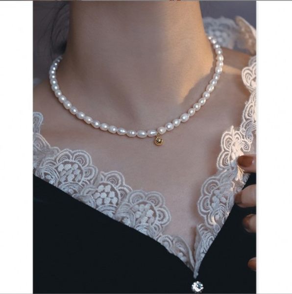 

stylish quality natural freshwater pearl necklace with elegant gold bead pendant choker, Silver