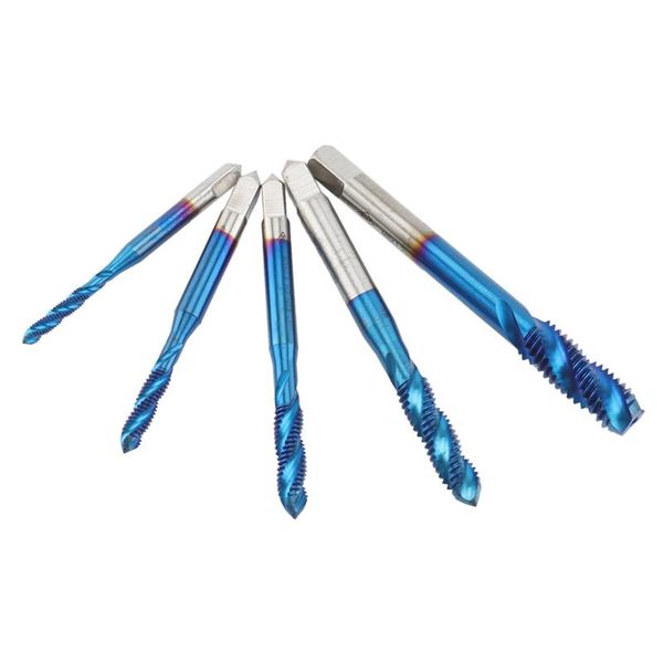 Set di maschi per filettatura utensili manuali 5 pezzi M3-M4-M5-M6-M8 Trapano per viti HSS Nano Utensili per filettatura destra con rivestimento blu