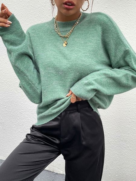 

mock neck drop shoulder sweater 62f0#, White;black