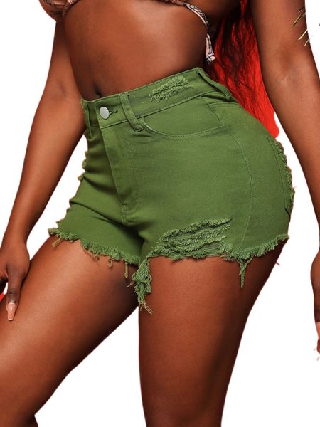 

high waist ripped raw hem denim shorts n1tx#, White;black