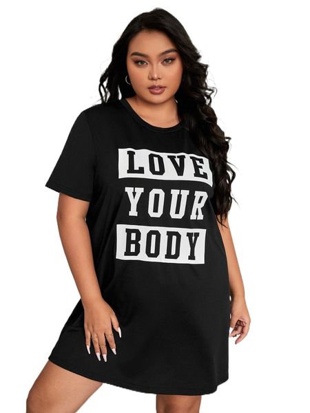 

plus slogan graphic night dress p1uv#, Black;white