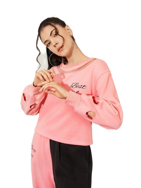 

x batool almuwalled embroidery trim cut out letter graphic pullover j9zj#, Black