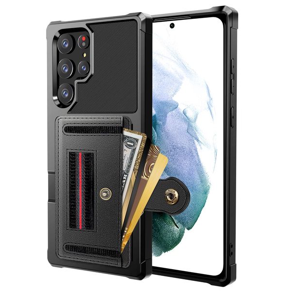 Für Galaxy S22 Ultra Hüllen, stoßfeste Leder-Kartensteckplätze, Brieftaschen-Hülle für Samsung S21 Note 20 S20 Note10 Plus S10 S9 A72 5G A52 Standabdeckung