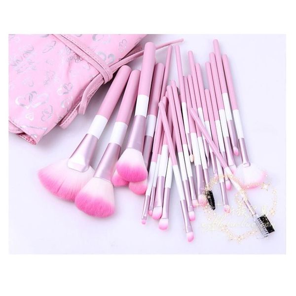 2021 24 PCs Brushes de maquiagem rosa Ferramentas definidas com estojo de couro PU kit de pincel de maquiagem facial