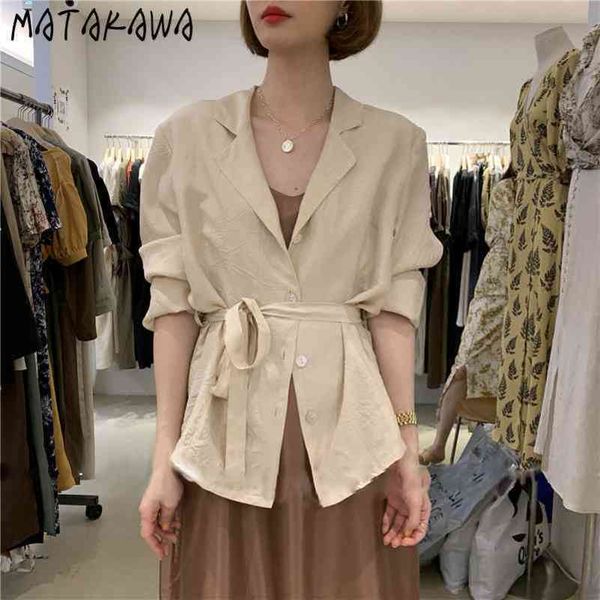 

korea springsummer blusas mujer de moda lace waist thin lapel women blouses longsleeved shirt womens 210506, White