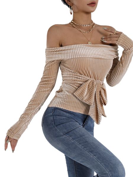

tie front off shoulder velvet k8tj#, White