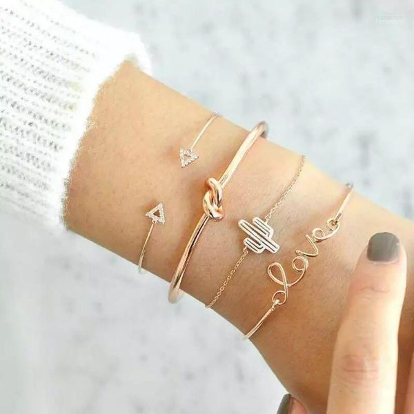 Retro Boho Cactus Triângulo Letra de Amor Letra Pulseira Aberta Para Mulheres Bracelets de Cadeia de Cores Gold Set Set Bangles Banglery Bangle Inte22