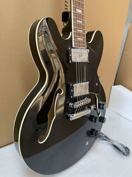 

black semi-hollow 335 jazz electric guitar chrome hardware
