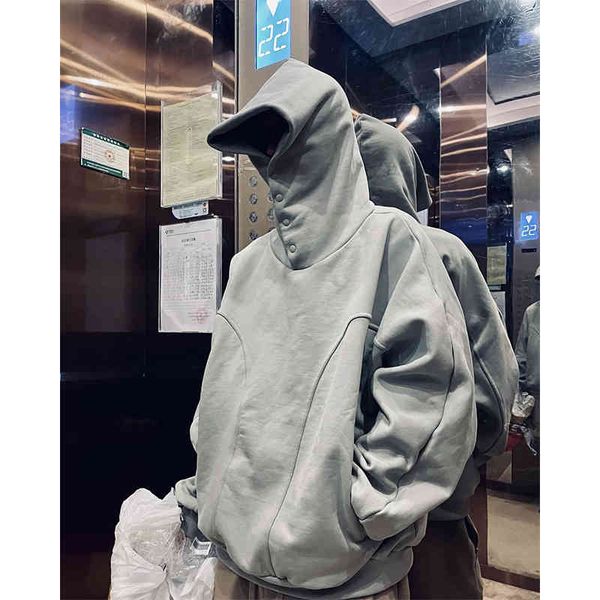 

grailz high street breasted hoodie men's spring and autumn fashion brand loose oversize solid vibe coat, Black