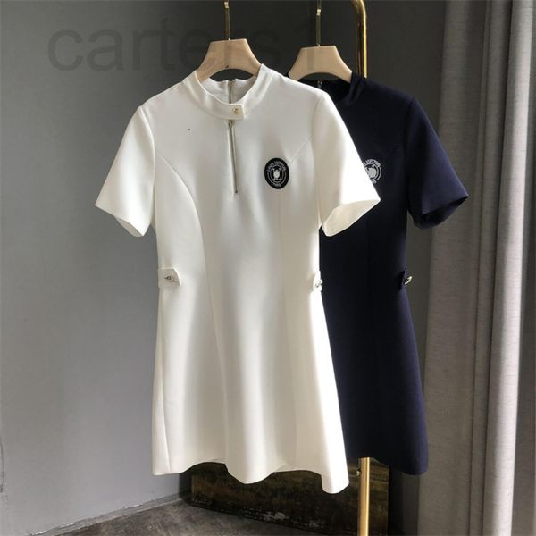 

casual dresses designer nanyou quality short sleeve dress women's 2022 summer new fashion temperament solid color high waist zipper a-l, Black;gray