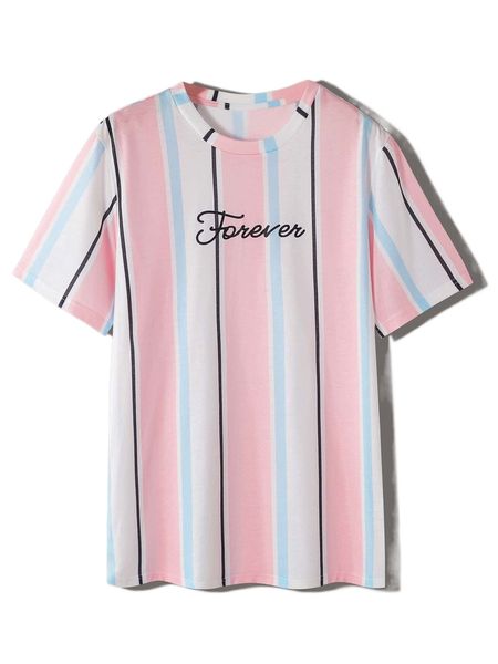 

men letter & block striped print tee a71x#, White;black