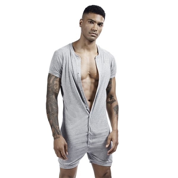 

men's siamese pajamas onesies home clothes super-elastic comfortable snap button jumpsuit men sleepwear solid color t-shirts 220426, Black;brown