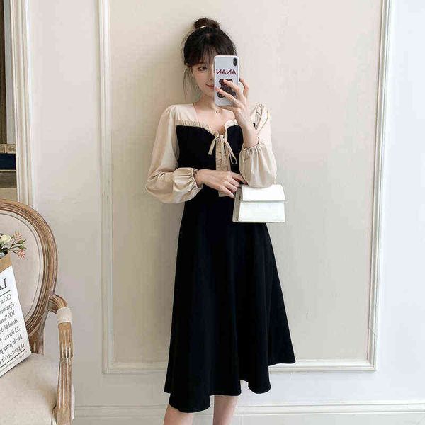 

maternity clothes autumn long sleeve ruffles vneck loose pregnant woman aline dress ribbon preppy style pregnancy cotton dress j220628, White