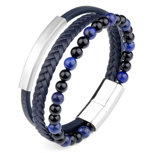 Bracelets de charme Lapis lazuli couro genuíno aço inoxidável bracelete magnético GRANHO MULTIMAIDADE PRESENTES PARA MALECHARM PARA MALECHARM