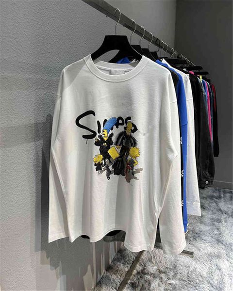 

designer t shirt bale high version 22ss early spring new simpson digital print os off shoulder couple paris long sleeve t-shirt tee, White;black