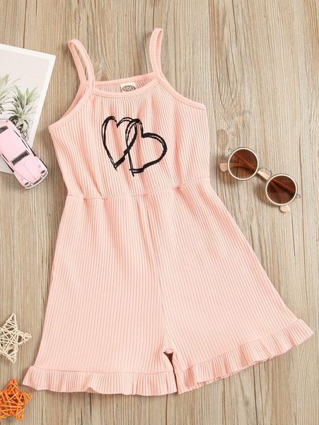 

toddler girls heart print ribbed cami romper she, Blue