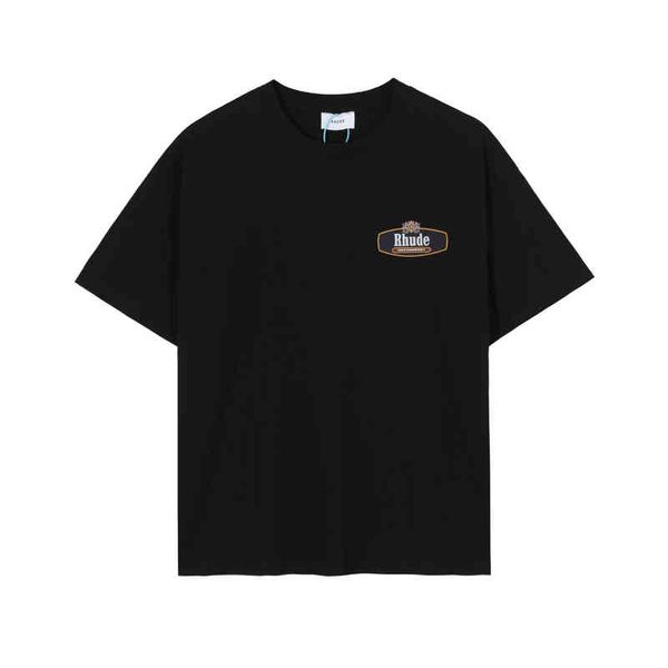 

rhude men's and women's casual printed short sleeve t-shirt, White;black