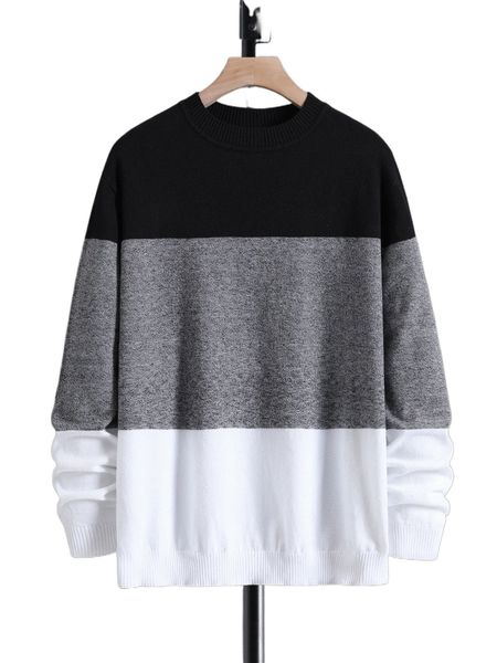 

men color block drop shoulder sweater a6pu#, White;black
