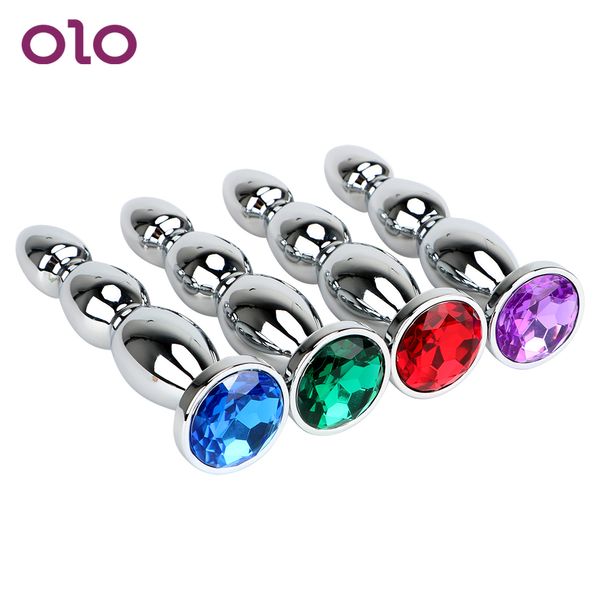 OLO Long Jewel Anal Plug Butt Acciaio inossidabile Perline di metallo di grandi dimensioni Massaggio prostatico Giocattoli sexy per donne e uomini