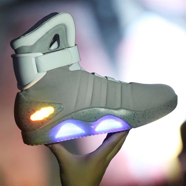

back to the future shoes cosplay marty mcfly sneakers shoes led light glow tenis masculino adulto cosplay shoes rechargeable2780, Black;white