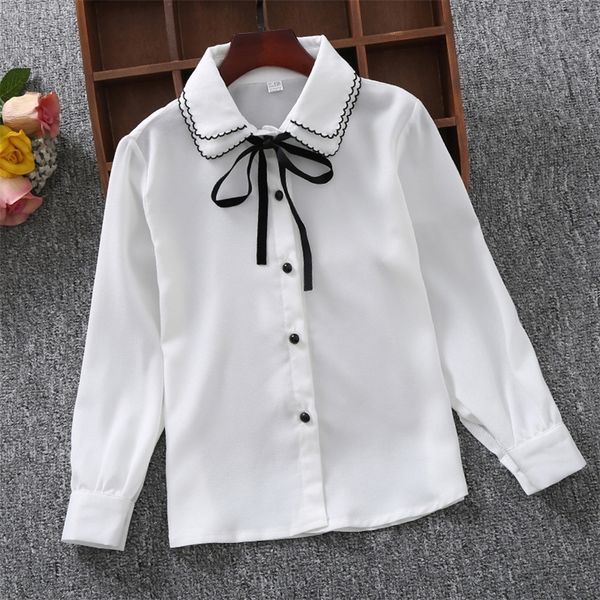 

children blouses for girls chiffon shirts baby teenage girls long sleeve school uniform shirts 9 12 14 years kids blouses 220808, White;black