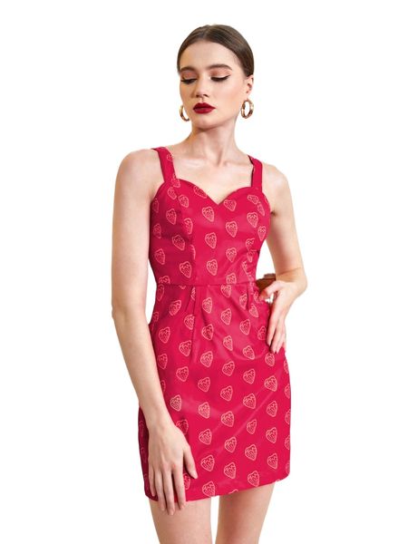 

x firefall strawberry print spaghetti neck dress i98n#, Black;gray
